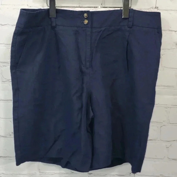 Talbots Pants - Talbots Bermuda Dark Navy 100% Linen Shorts Womens Size 16